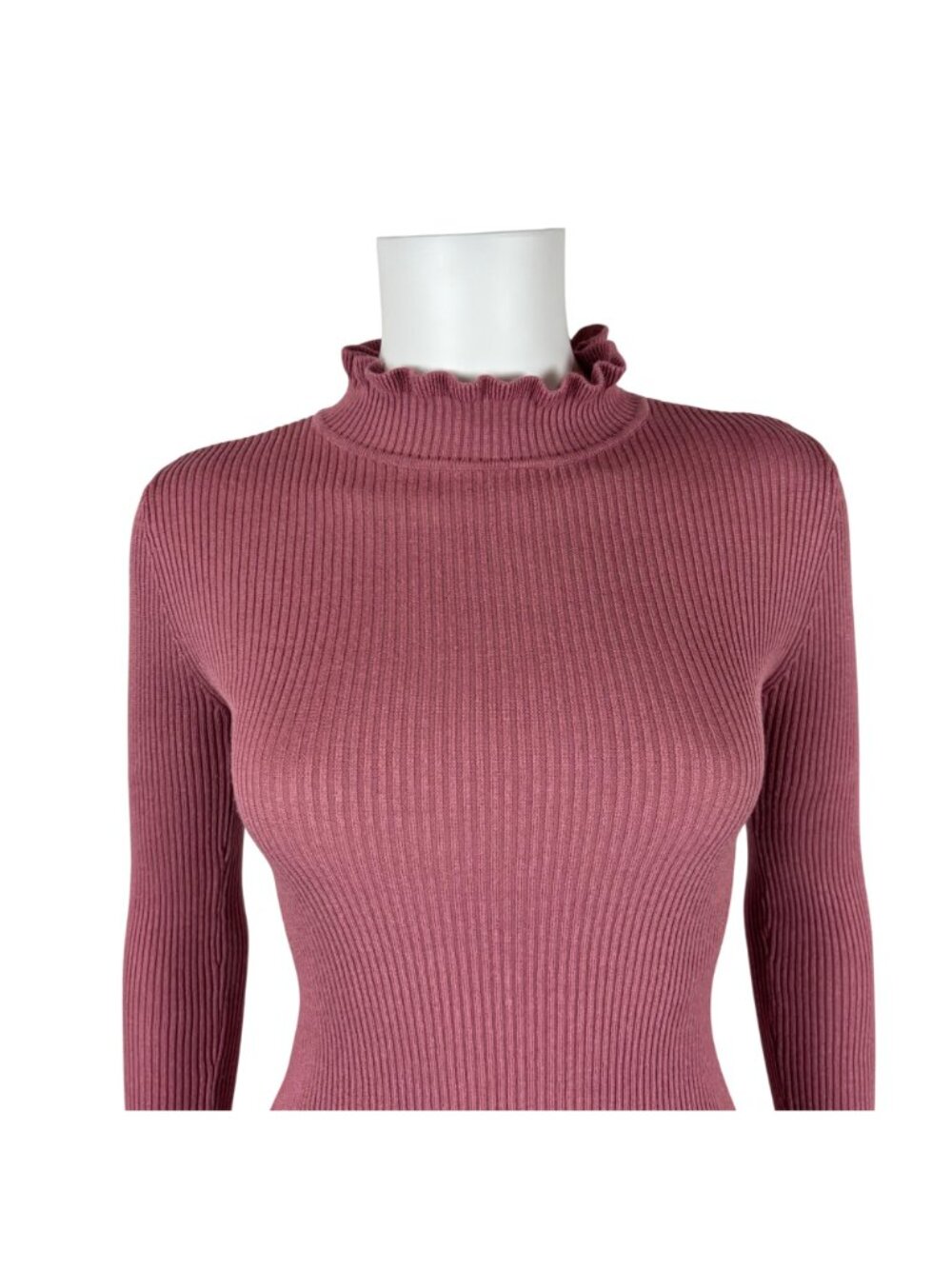 Derek Heart Dusty Rose Turtleneck Womens M Ribbed Ruffle Neck Long Sleeve Shirt - Picture 3 of 10